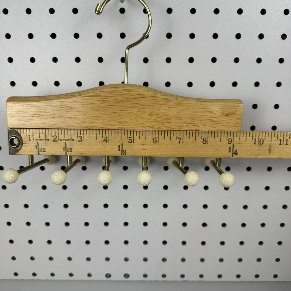Vtg Mid Century Golf Ball Tie Belt Rack Wood Brass Wall Organizer